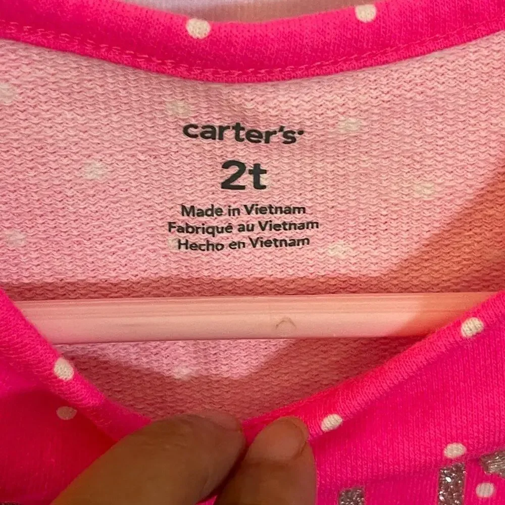 Carters Pink Polka Dot Girls Totally Adorable Long Sleeve Toddler t-Shirt 2T